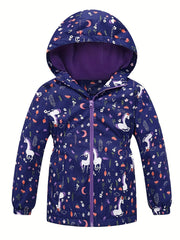 Toddler Girls Unicorn Hooded Jacket Waterproof Zipper Coat