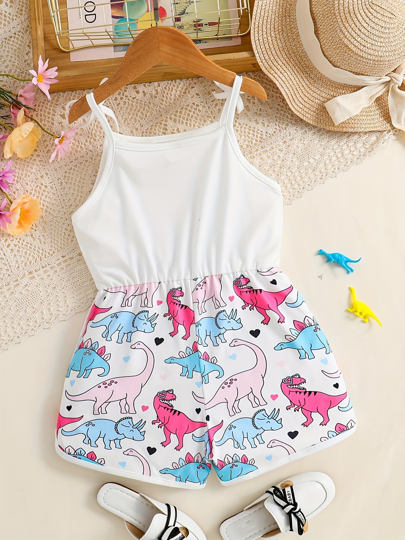 Toddler Girls Cartoon Bear Cami Rompers Jumpsuits for Beach Vacation