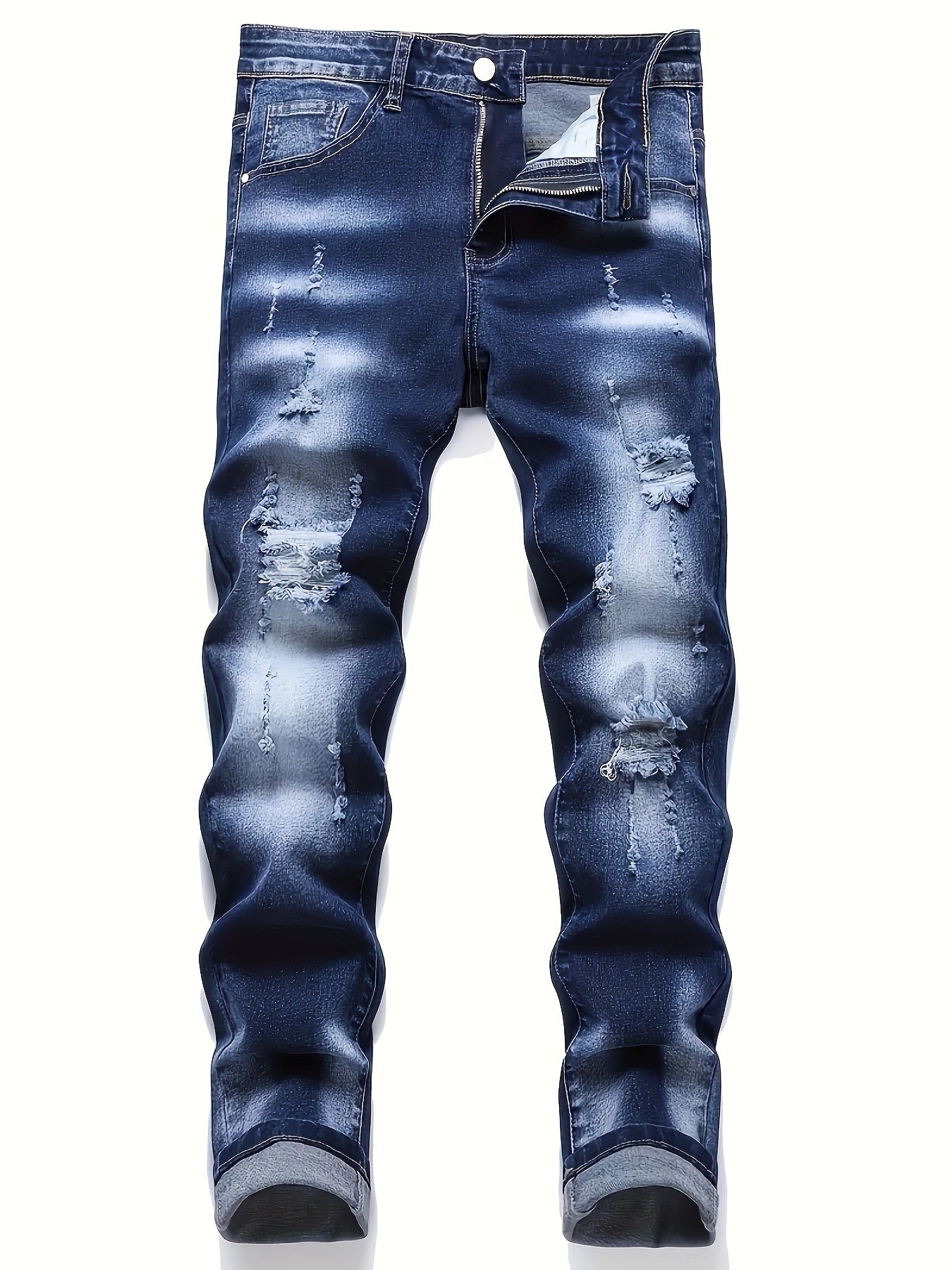 Men's Slim Fit Ripped Jeans Casual Street Style Distressed Denim Pants