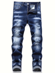 Men's Slim Fit Ripped Jeans Casual Street Style Distressed Denim Pants