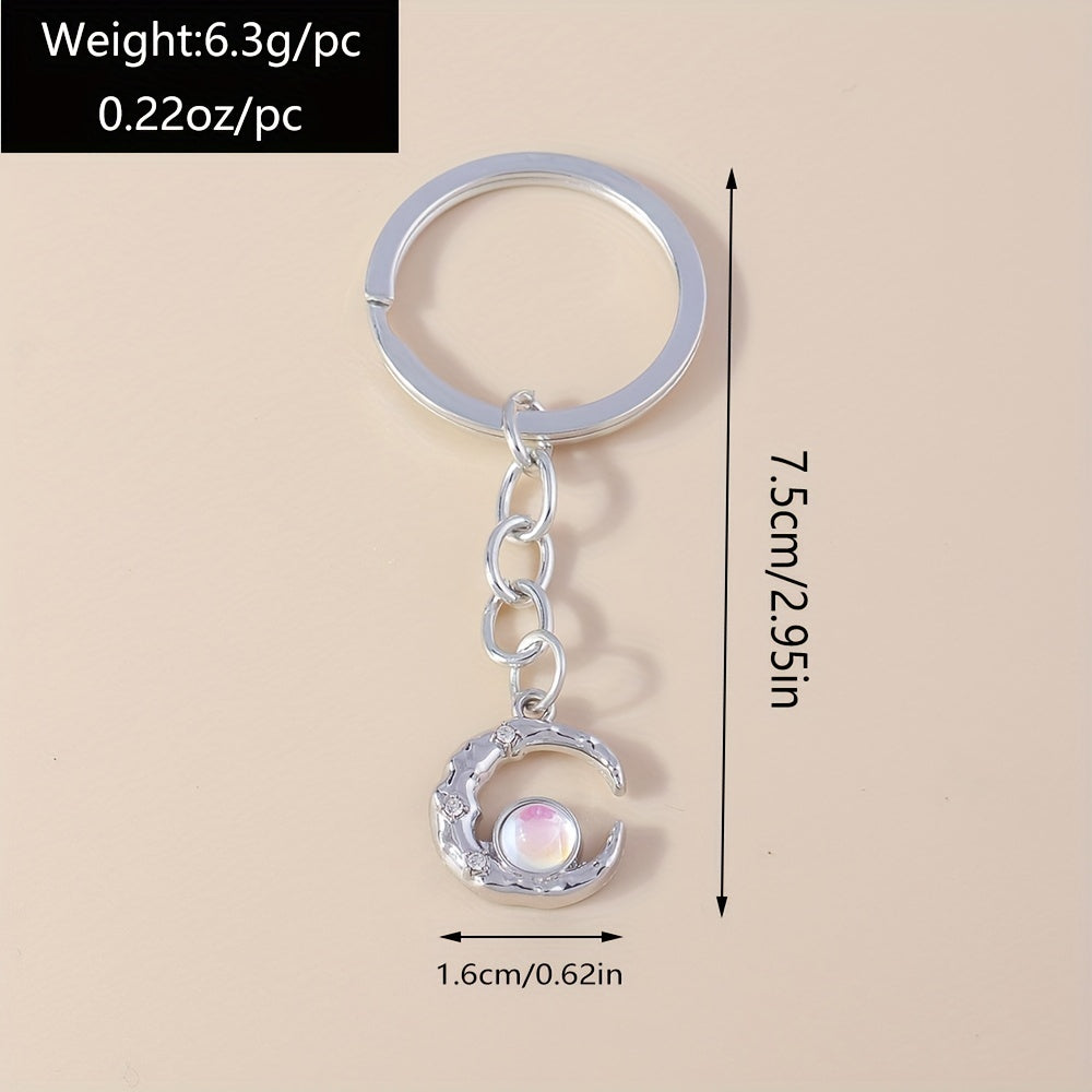 Moon & Star Keychain Faux Pearl Rhinestone Pendant Bag Accessory