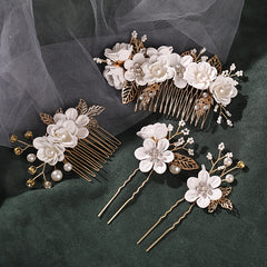 Bridal Hair Comb Pearl Crystal Flower Side Comb Pin