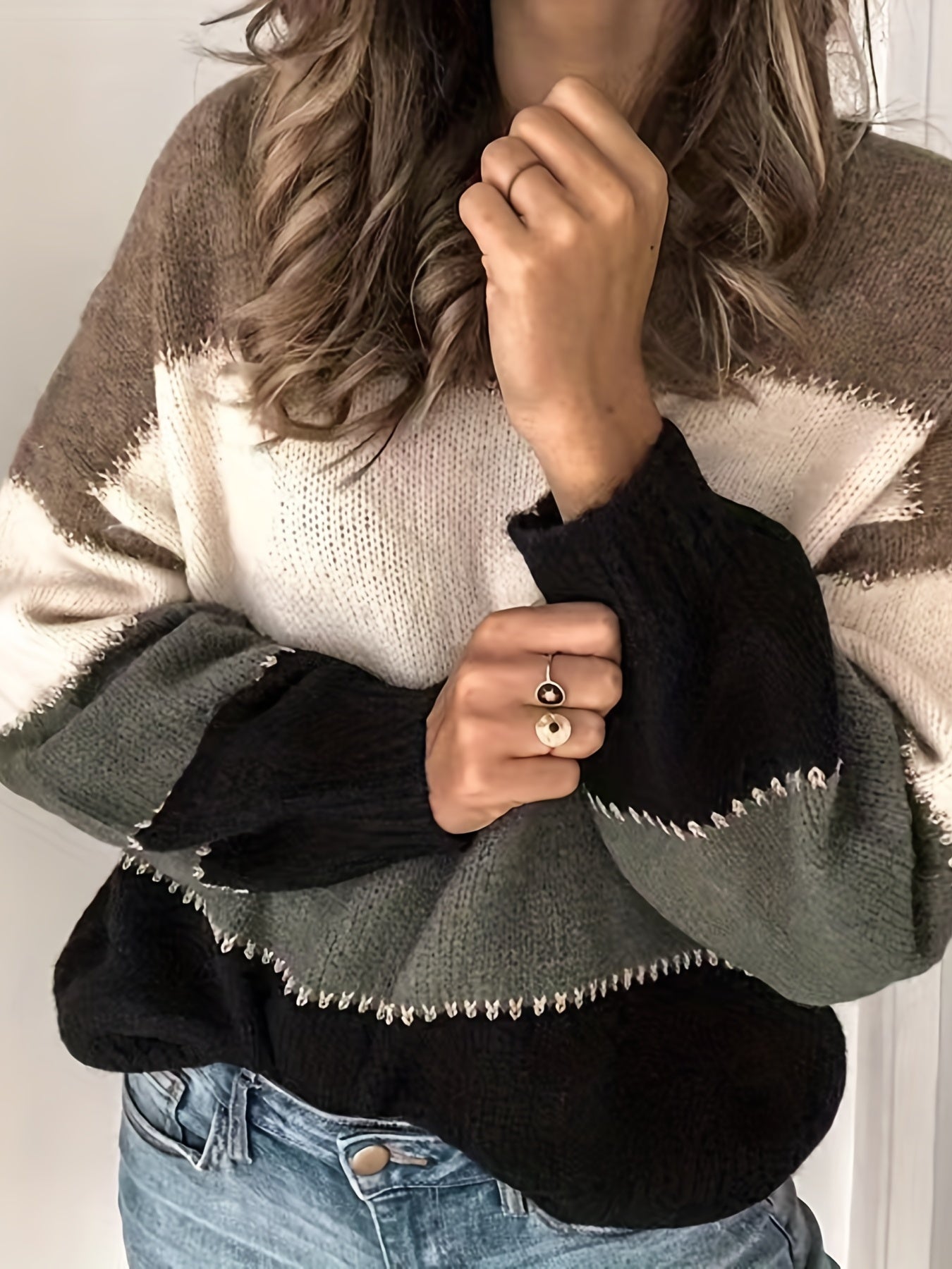 Colorblock Long Sleeve Round Neck Jumper
