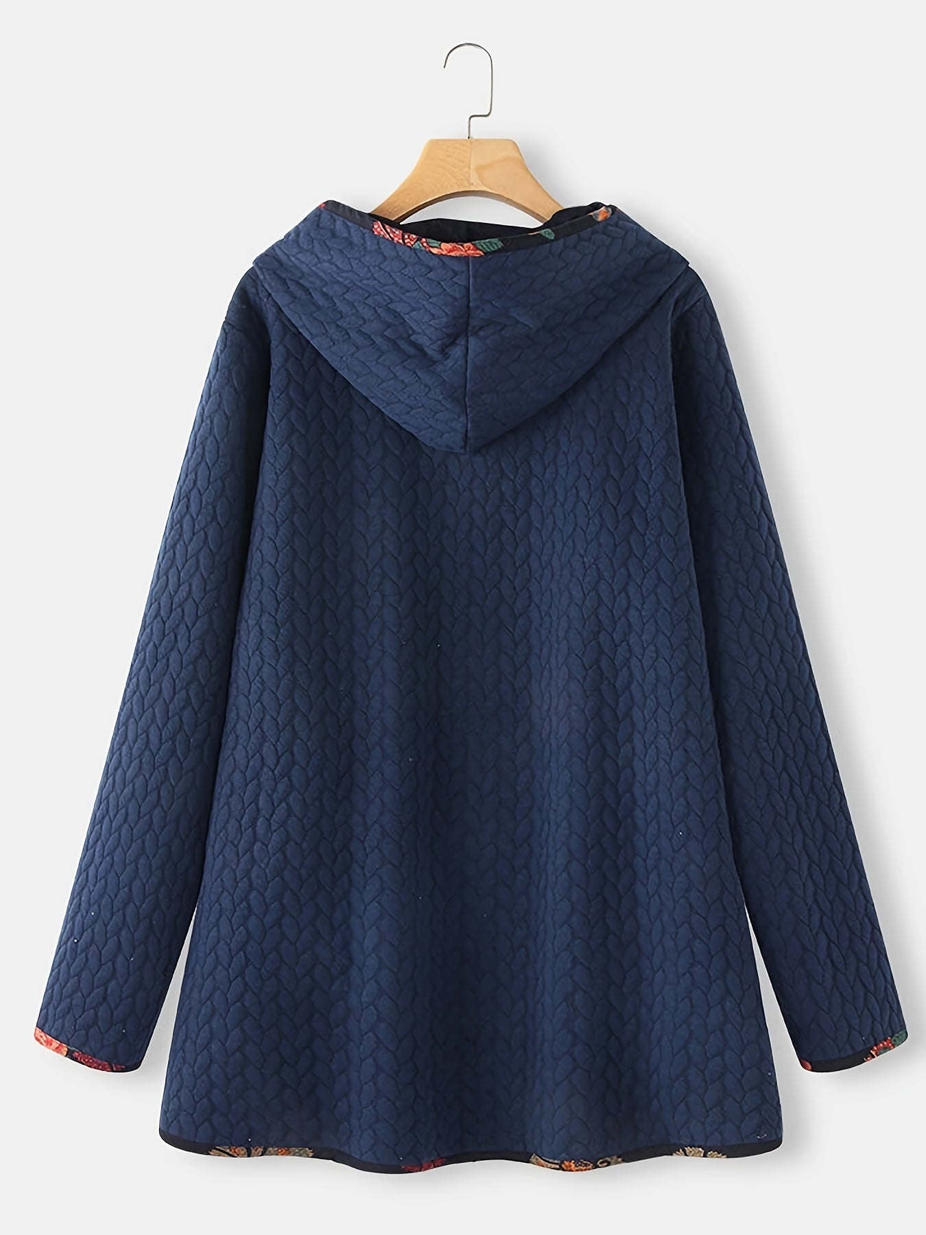 Striped Hooded Long Sleeve Mid Length Jacket Casual Button Front