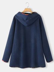 Striped Hooded Long Sleeve Mid Length Jacket Casual Button Front