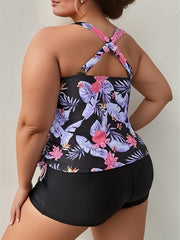 Boho Bikini Set Tropical Print Criss Cross Top & Shorts Swimsuit