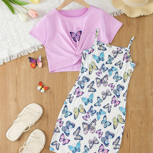 Girl's Butterfly Pattern Outfit Set for Summer