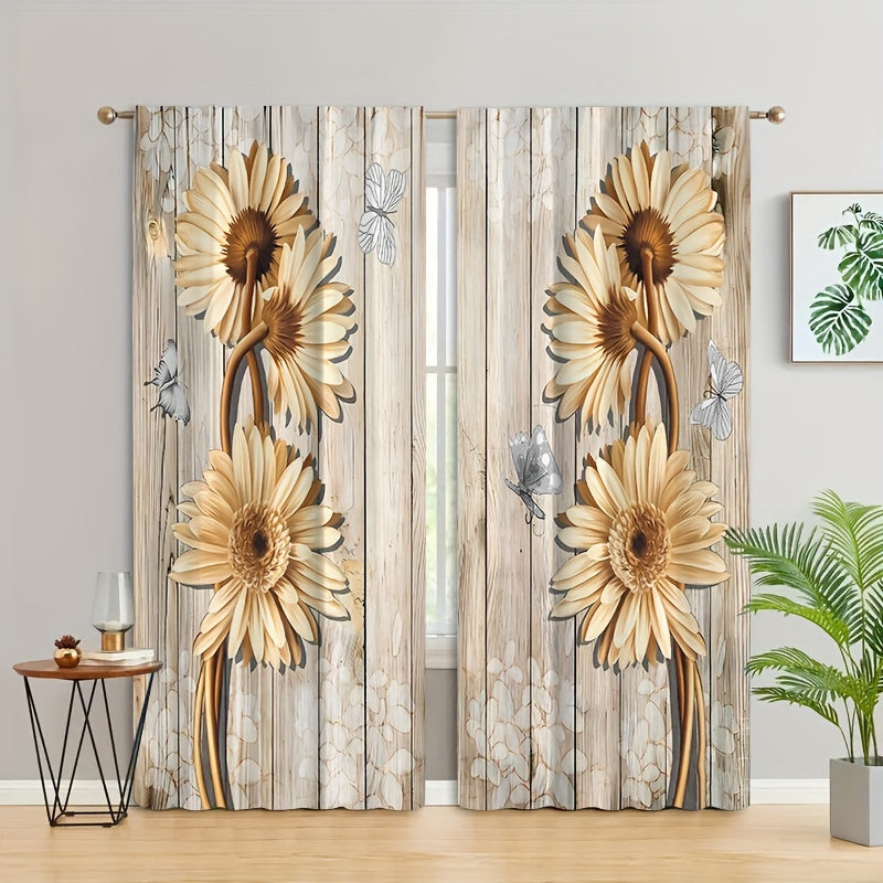 Butterfly Sunflower Curtains Rod Pocket Window Drapes