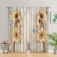 Butterfly Sunflower Curtains Rod Pocket Window Drapes