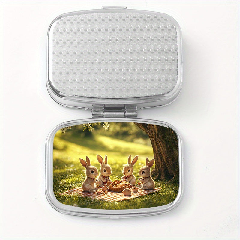 Picnic Bunny Print Square Pill Box Portable Travel Outdoor Sports Wallet Bag