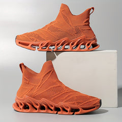 Men's Flame Pattern High Top Lace Up Knitted Sneakers
