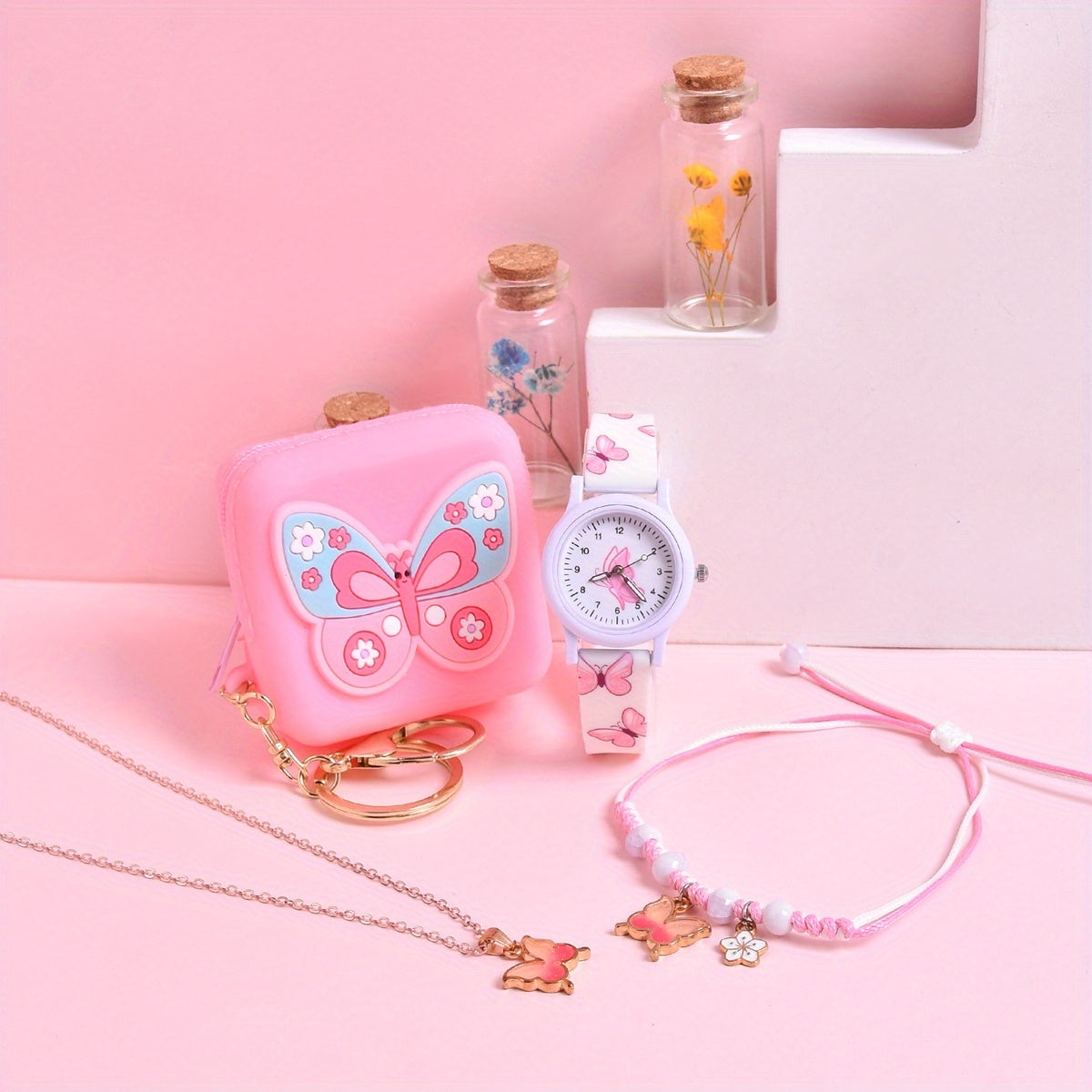 Soft Silicone Butterfly Princess Girls' Watch & Coin Purse Gift Set