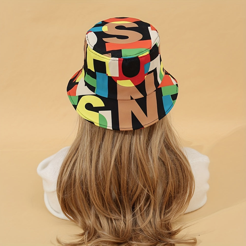 Letter Leaf Print Bucket Hat Classic Reversible Cartoon Basin Hat