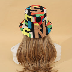 Letter Leaf Print Bucket Hat Classic Reversible Cartoon Basin Hat