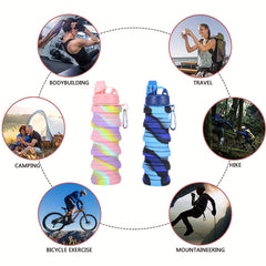 1pc 500ml Silicone Collapsible Water Bottle Leakproof Retractable Cup