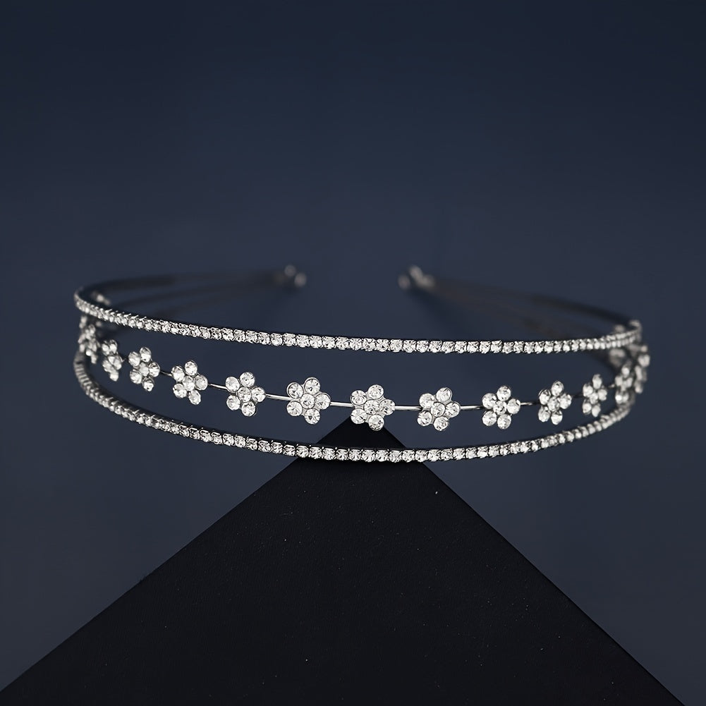 Rhinestone Flower Stretch Headband Adult Mini Hairband Party Hair Accessories
