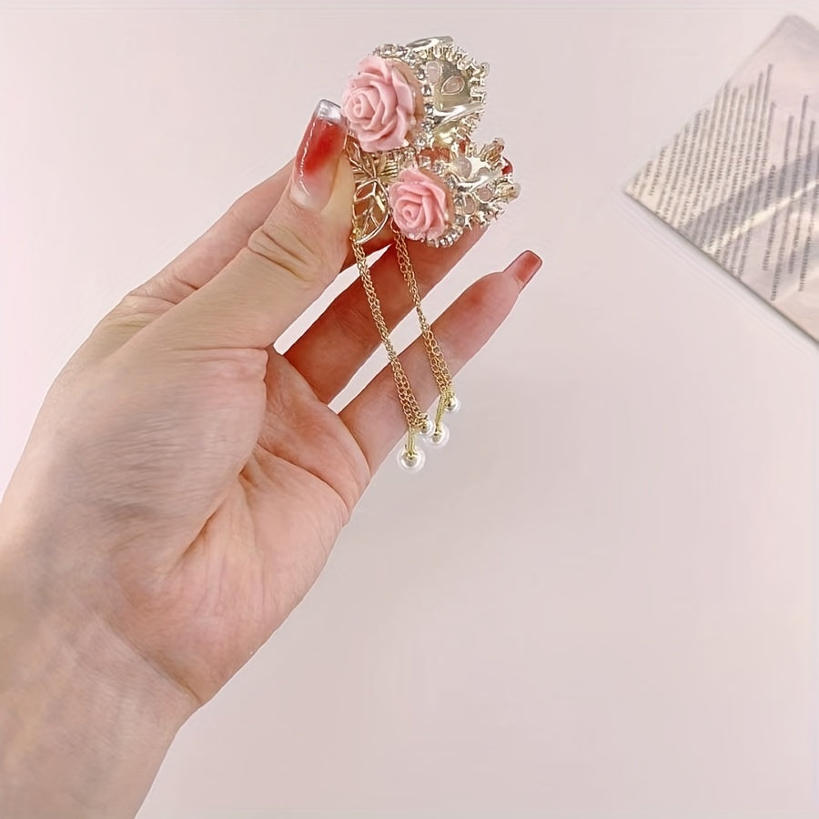 Red Rose Cherry Tassel Hair Clip - Small Flocking Ponytail Accessory