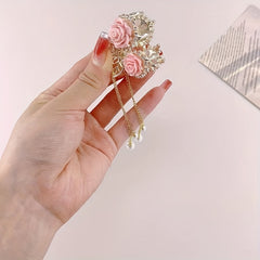 Red Rose Cherry Tassel Hair Clip - Small Flocking Ponytail Accessory