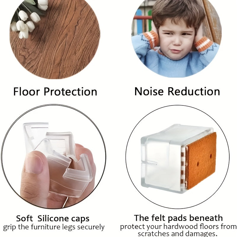 8pcs Silicone Furniture Leg Feet Tips Caps Chair Floor Protectors Square