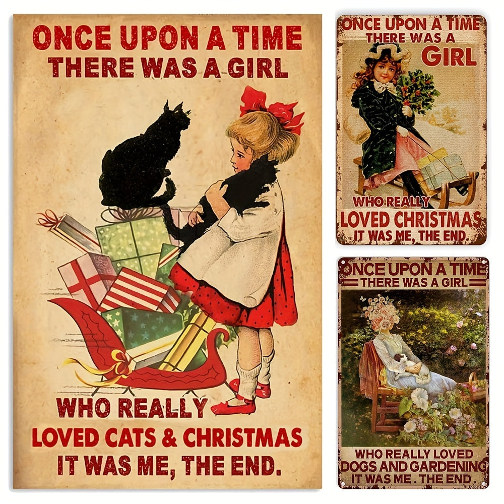 Metal Tin Sign A Girl Loves Dogs Cats Christmas Retro Poster