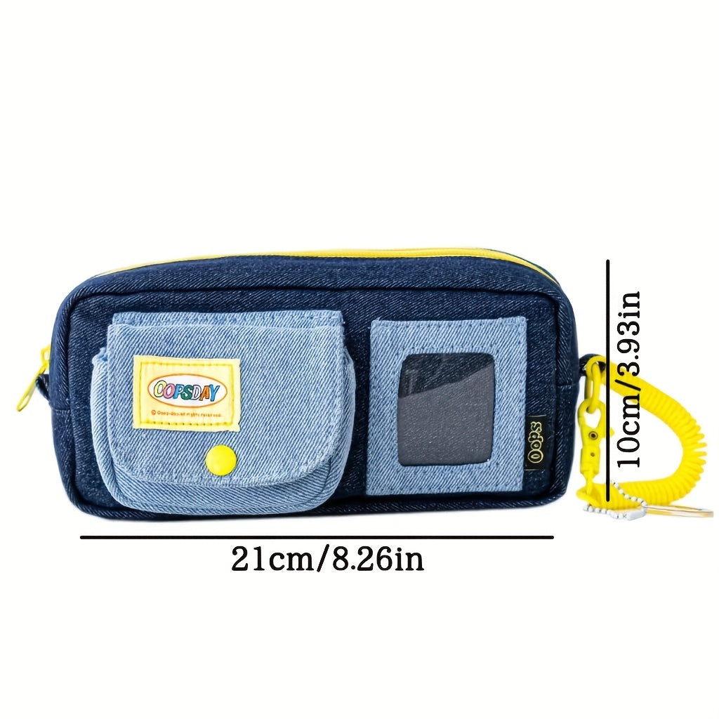 Vintage Danning Denim Pencil Case Large Storage Zipper Stationery Pouch