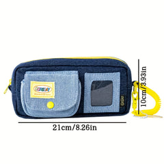 Vintage Danning Denim Pencil Case Large Storage Zipper Stationery Pouch