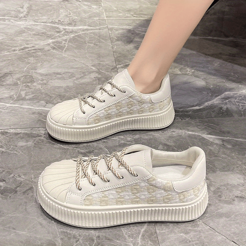 Women's Plaid Pattern Sneakers Casual Shell Toe Outdoor Shoes