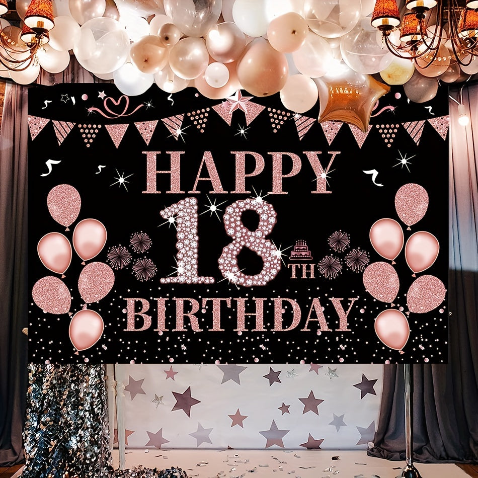 18th Birthday Decorated Banner Rose Golden Background Party Supplies