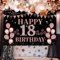 18th Birthday Decorated Banner Rose Golden Background Party Supplies