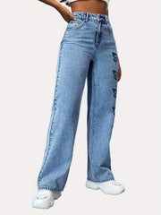 Butterfly Print High Waist Straight Leg Jeans Y2k Street Style Denim Pants