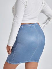 Denim Print High Waist Bodycon Skirt