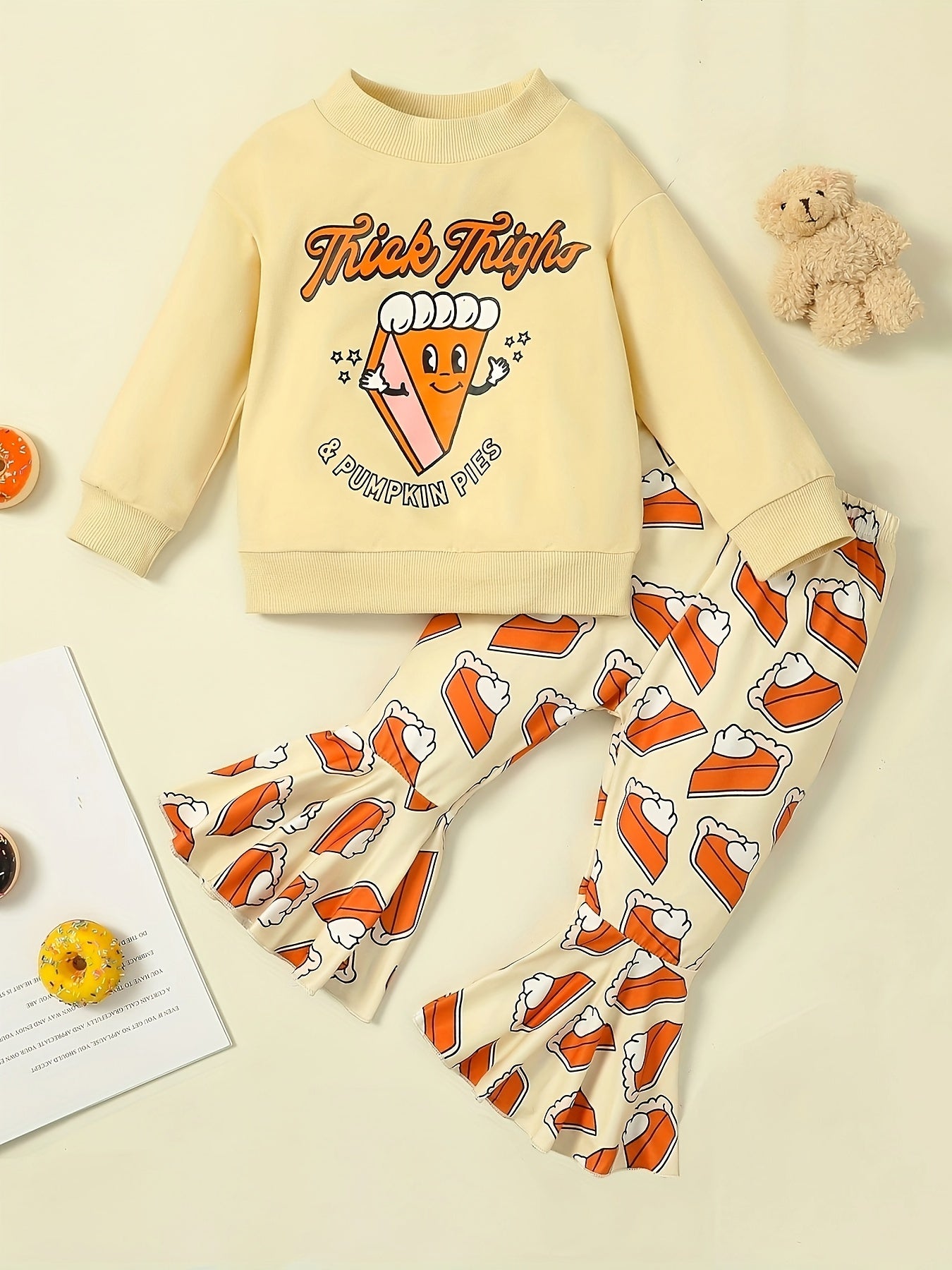 Girls Halloween Pumpkin Sweatshirt & Flared Pants Set