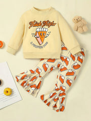 Girls Halloween Pumpkin Sweatshirt & Flared Pants Set