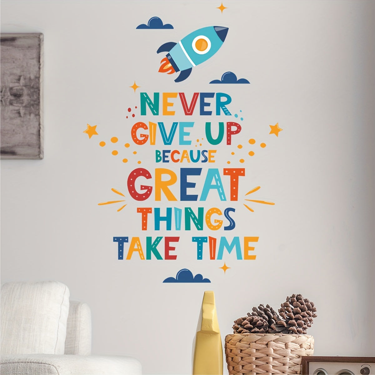 Motivational Wall Decal - Never Give Up, Great Things Take Time