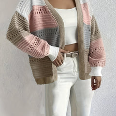 Colorblock Open Front Cardigan