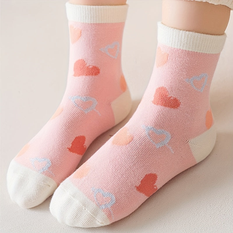 Girls Pink Heart Stripe Plaid Crew Socks for Kids Spring Summer