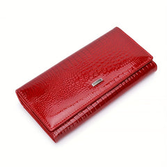 Crocodile Print Long Leather Wallet with Large Capacity