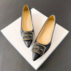 Women's Solid Pointed Toe Low Chunky Heel Slip On Shoes