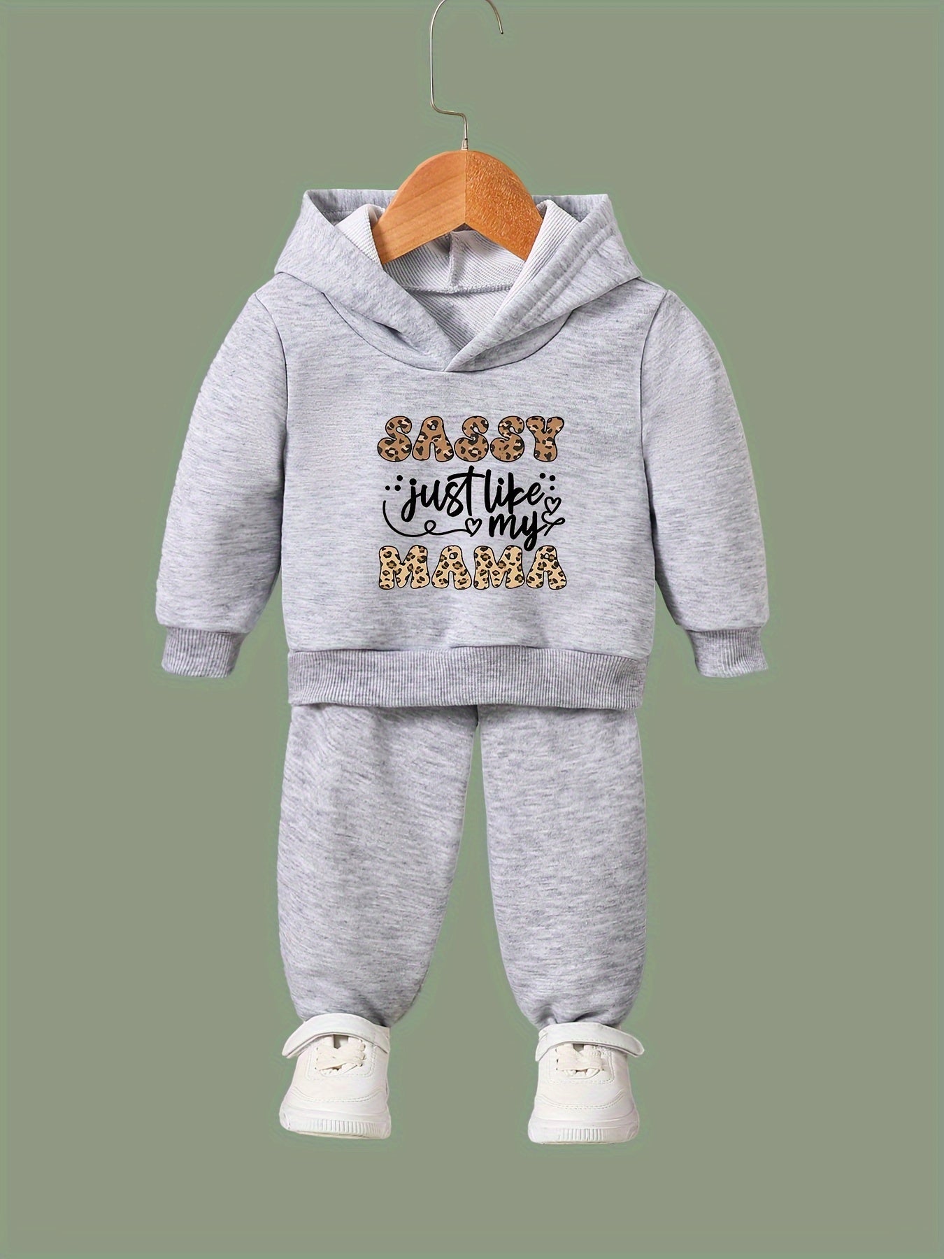Mama Pattern Long Sleeve Hooded Sweatshirt & Sweatpants Set