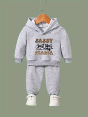 Mama Pattern Long Sleeve Hooded Sweatshirt & Sweatpants Set