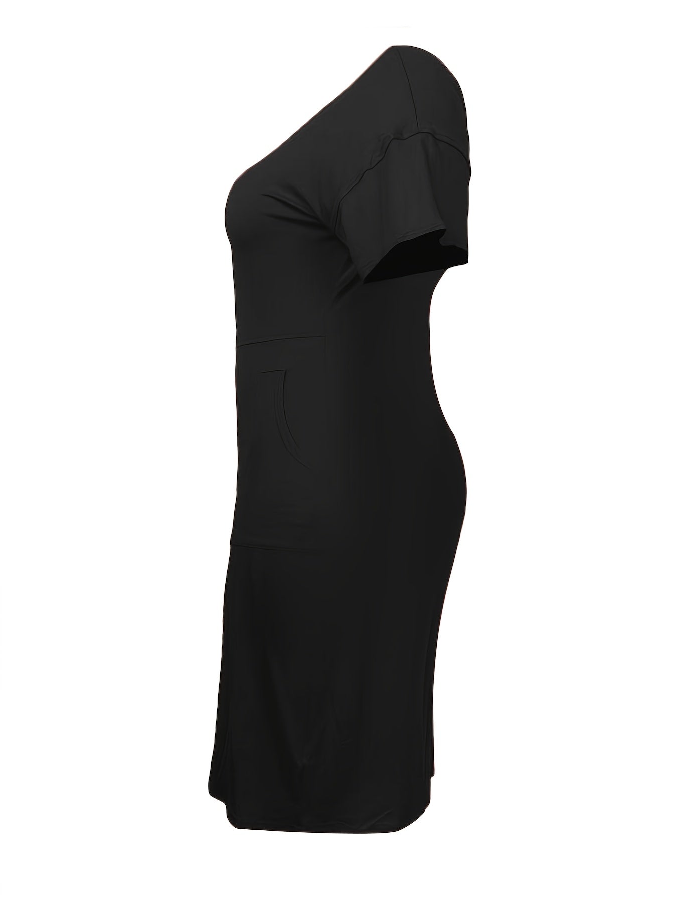 V Neck Short Sleeve Tee Dress With Pocket Women's Plus Medium Stretch