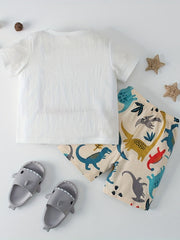 Boys Dino Print Pajama Set Top & Shorts FRIENDS Dinosaur
