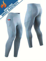 Men's Solid Pocket Leggings Compression Pants For Outdoor Running