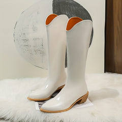 Women's Pointed Toe V Cut Mid-Calf Boots