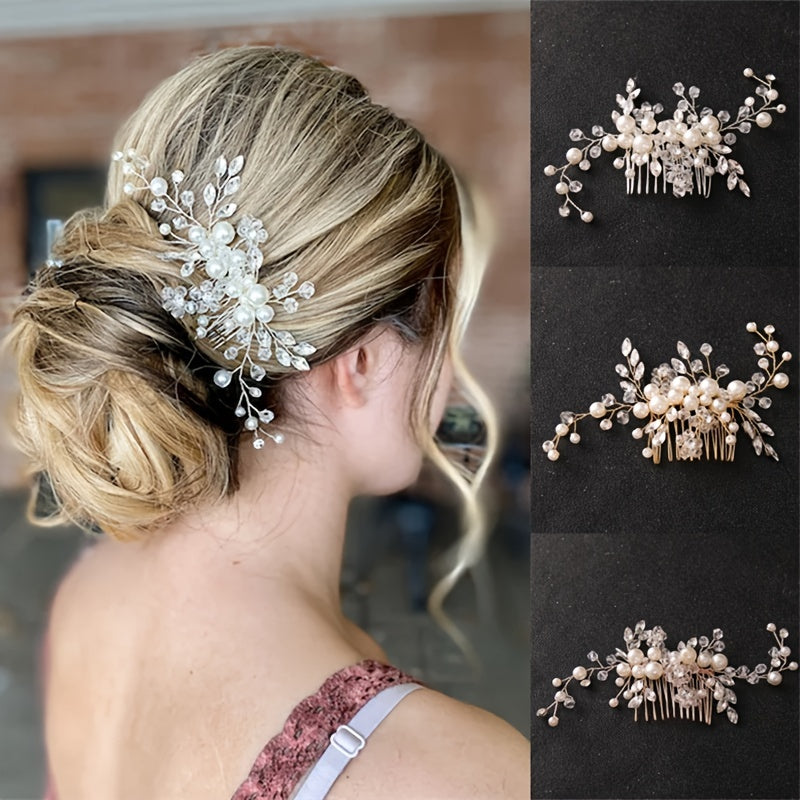 Bridal Flower Faux Pearl Hair Comb Wedding Headpiece