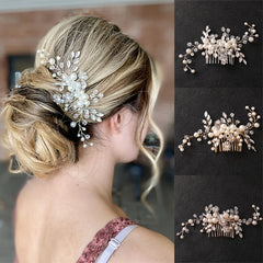 Bridal Flower Faux Pearl Hair Comb Wedding Headpiece