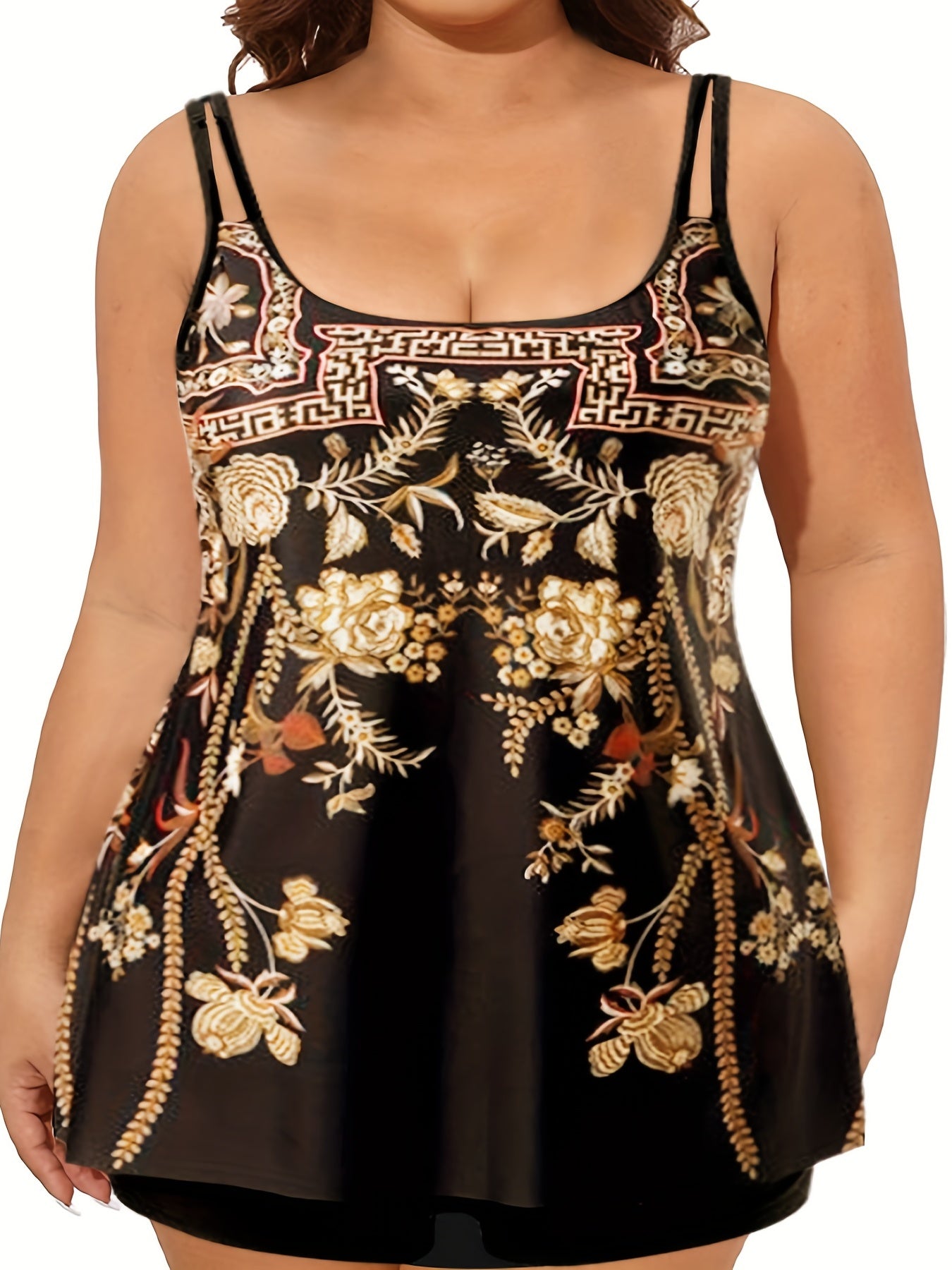 Floral Print Split Strap Tankini Set