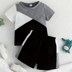 2pcs Baby Boys Casual Block T shirt & Shorts Set For Summer