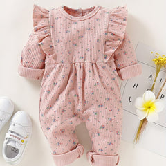 Infant Girl's Floral Print Romper Long Sleeve Bodysuit