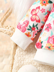 Flower & Butterfly Print Hooded Jacket for Baby Girls